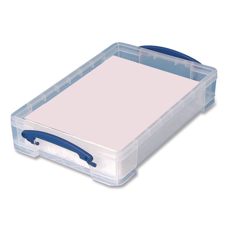 Snap-Lid Storage Bin, 1.05 Gal, 10.25" X 14.5" X 3.37", Clear/blue