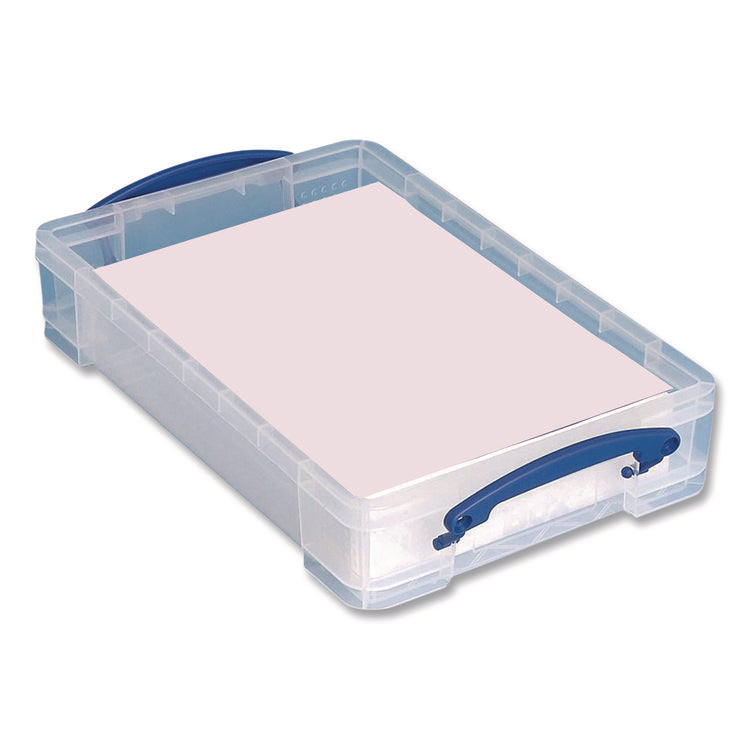 Snap-Lid Storage Bin, 1.05 Gal, 10.25" X 14.5" X 3.37", Clear/blue