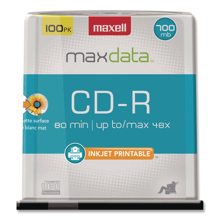 CD-R Printable Recordable Disc, 700 MB/80 min, 48x, Spindle, Matte White, 100/Pack