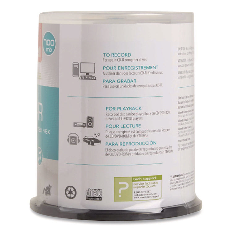 CD-R Printable Recordable Disc, 700 MB/80 min, 48x, Spindle, Matte White, 100/Pack