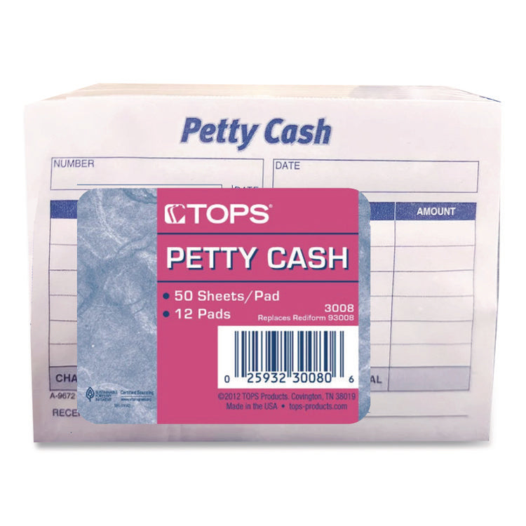 Petty Cash Receipts, One-Part (No Copies), 5 x 3.5, 50 Receipts/Pad, 12 Pads/Pack