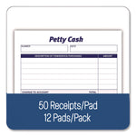 Petty Cash Receipts, One-Part (No Copies), 5 x 3.5, 50 Receipts/Pad, 12 Pads/Pack