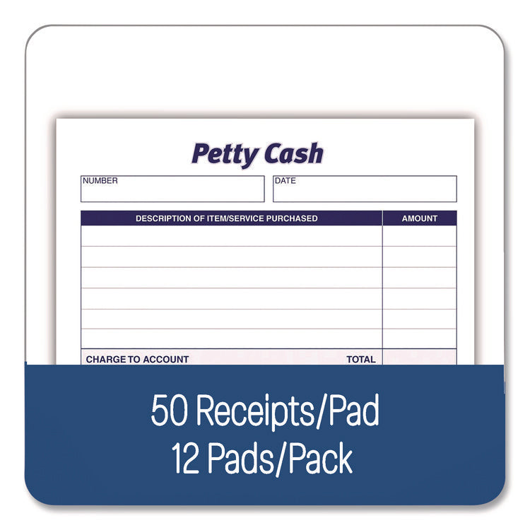 Petty Cash Receipts, One-Part (No Copies), 5 x 3.5, 50 Receipts/Pad, 12 Pads/Pack