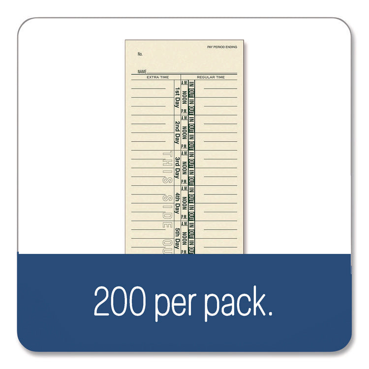 Time Cards for Acroprint, Amano and Lathem Time Clocks, One-Sided, 3.38" x 9", 200/Pack