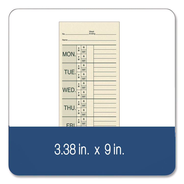 Time Cards for Pyramid 1000 Time Clock, Two Sides, 3.38" x 9", 200/Pack