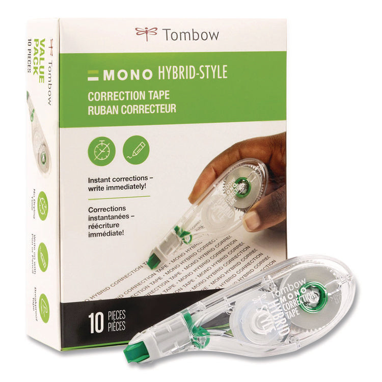 MONO Hybrid Style Correction Tape, Non-Refillable, Clear Applicator, 0.17" x 394", 10/Pack