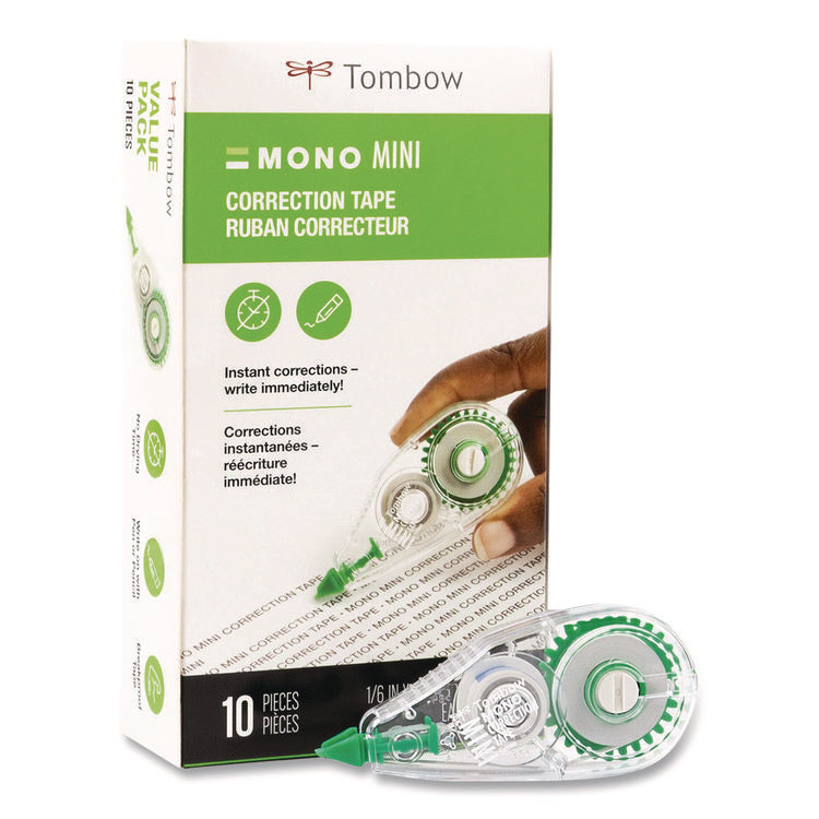 MONO Mini Correction Tape, Non-Refillable, Clear Applicator, 0.17" x 315", 10/Pack
