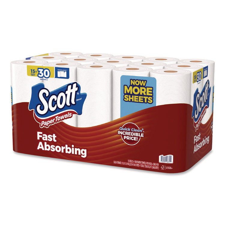 Choose-A-Sheet Mega Kitchen Roll Paper Towels, 1-Ply, 7.31 x 11, White, 108 Sheets/Roll, 15 Rolls/Pack, 2 Packs/Carton