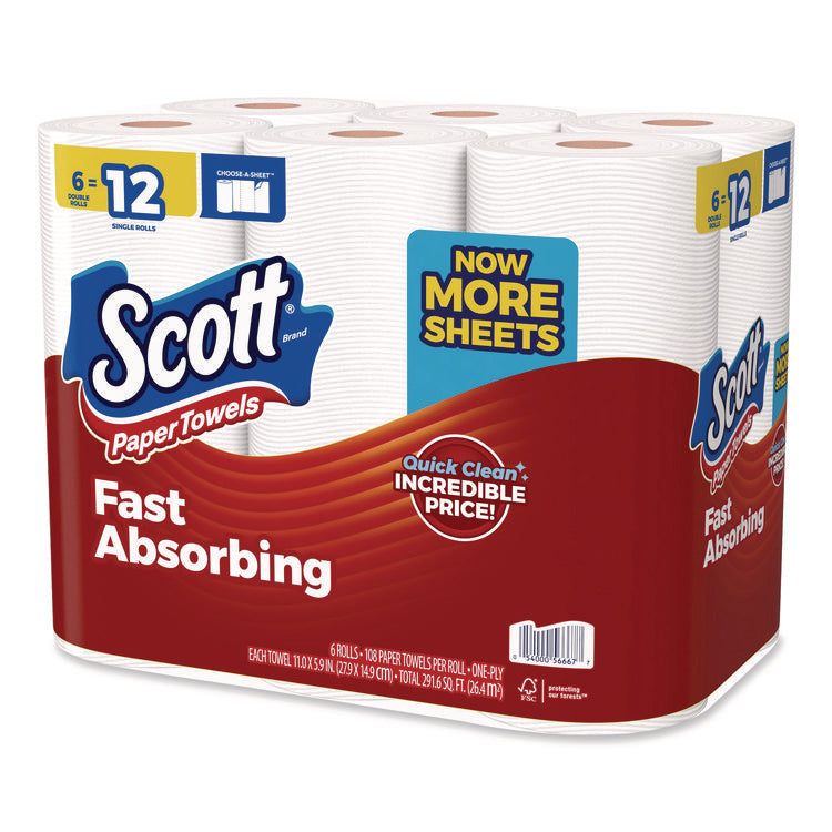 Choose-a-Size Mega Kitchen Roll Paper Towels, 1-Ply, 108/Roll, 6 Rolls/Pack, 4 Packs/Carton