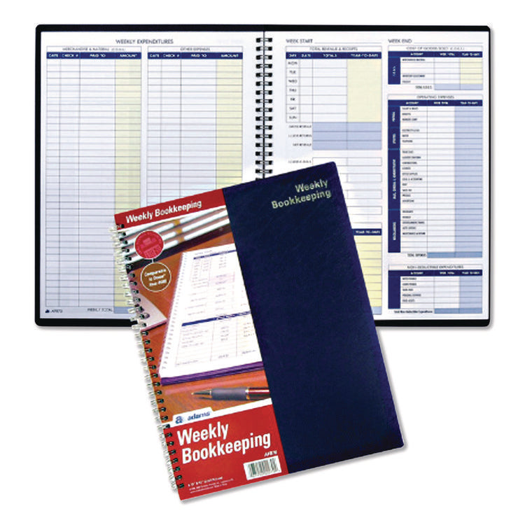 Weekly Bookkeeping Ledger, Columns Vary By Section, Royal Blue Cover, 11 x 8.5 Sheets, 56 Sheets/Book