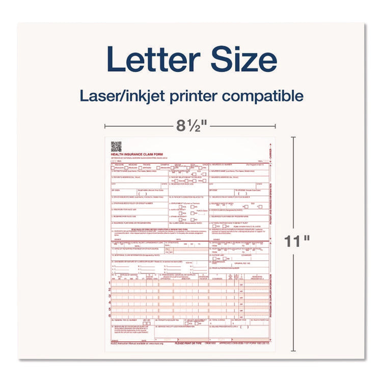 CMS Health Insurance Claim Form, Two-Part Carbonless, 8.5 x 11, 100 Forms Total