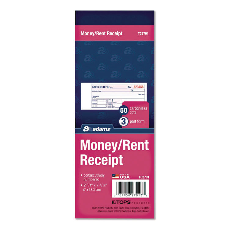 Multipart Money/Rent Receipt Book, Three-Part Carbonless, 6.69 x 2.75, 50 Receipts/Book, 3 Books/Pack