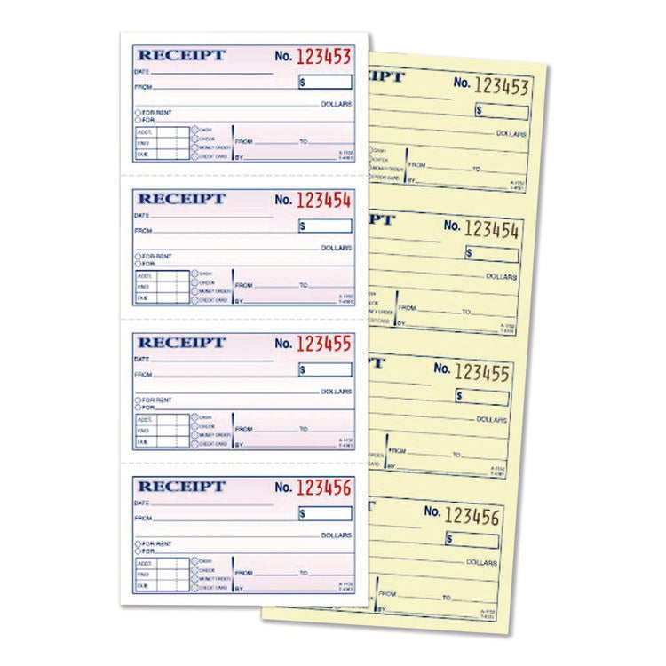 Money/Rent Receipt Book, Two-Part Carbonless, 4.75 x 2.75, 200 Forms Total