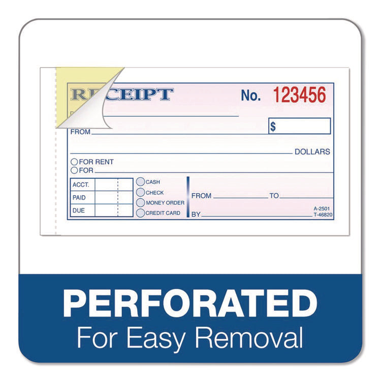 Money/Rent Receipt Book, Two-Part Carbonless, 4.88 x 2.75, 50 Forms Total