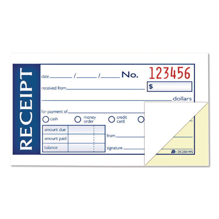 Write 'n Stick Receipt Book, Two-Part Carbonless, 4.88 x 2.75, 50 Forms Total