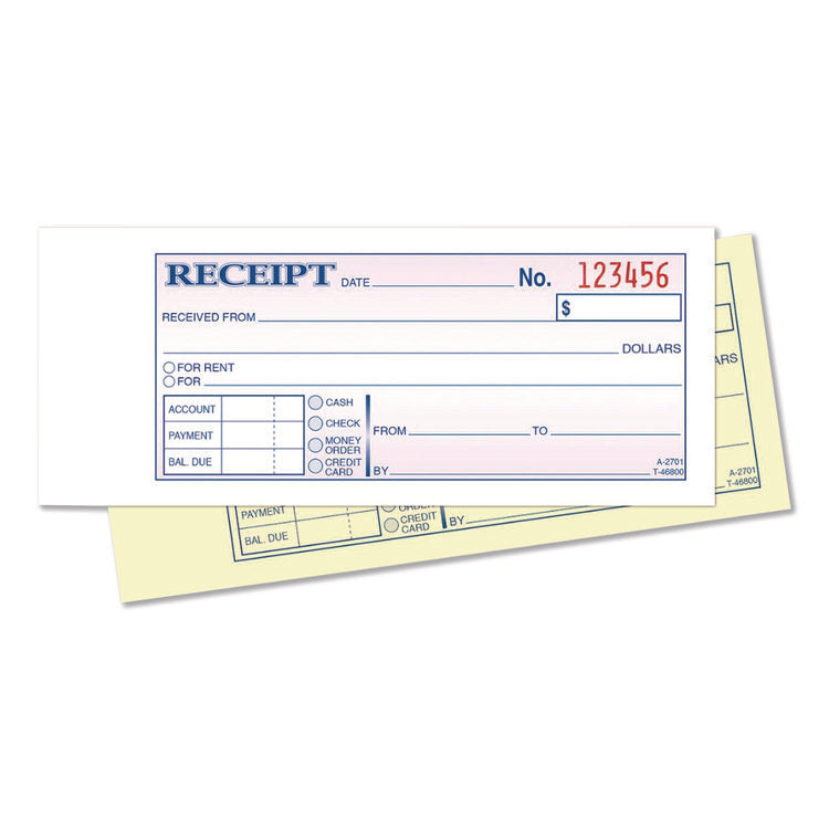 Money/Rent Receipt Book, Two-Part Carbonless, 6.69 x 2.75, 50 Receipts/Book, 5 Books/Pack