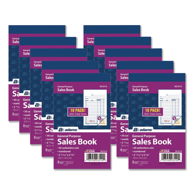 Multipart General-Purpose Sales Pad, Two-Part Carbonless, 3.34 x 5.13, 50 Forms/Pad, 10 Pads/Pack