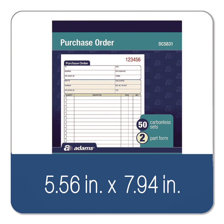 Multipart Purchase Order Pad, Two-Part Carbonless, 5.56 x 7.94, 50 Forms Total