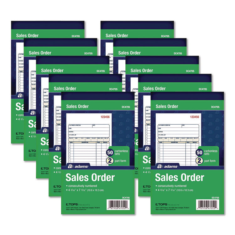 Multipart Sales Order Pad, 12 Lines, Two-Part Carbonless, 4.19 x 6.69, 50 Forms/Pad, 10 Pads/Box