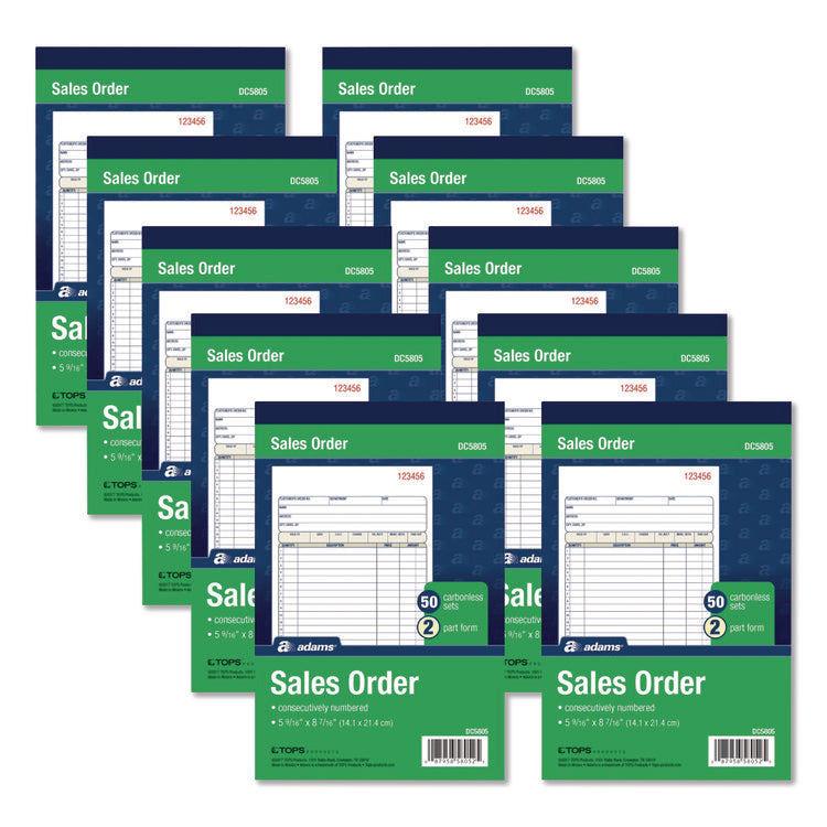 Multipart Sales Order Pad, Two-Part Carbonless, 5.56 x 7.94, 50 Forms/Pad, 10 Pads/Box
