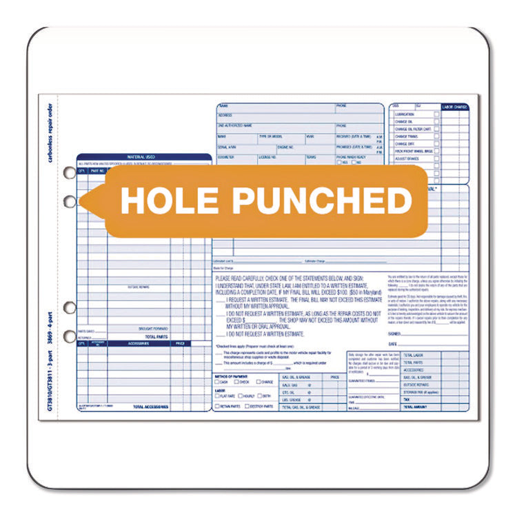 Multipart Auto Repair Work Order Forms with Checklist for Routine Jobs, Three-Part Carbonless, 10.94 x 8.5, 50 Forms Total