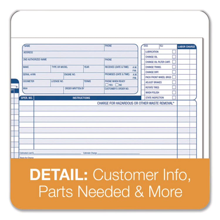 Multipart Auto Repair Work Order Forms, Three-Part Carbonless, 8.5 x 6.94, 50 Forms Total