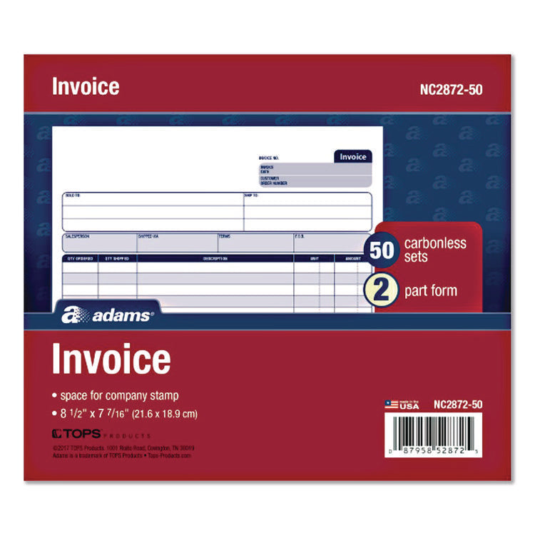 Multipart General-Purpose Invoice Forms, Two-Part Carbonless, 8.5 x 6.94, 50 Forms Total