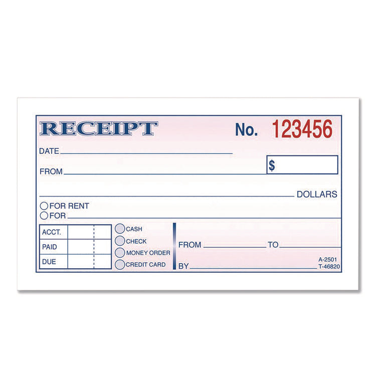 Money/Rent Receipt Book, Two-Part Carbonless, 4.88 x 2.75, 50 Receipts/Book, 3 Books/Pack