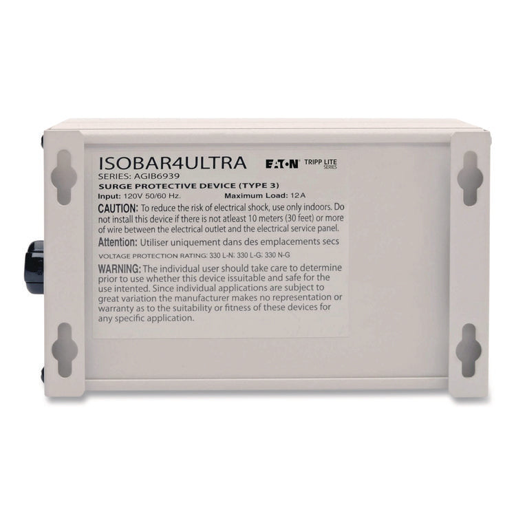 Isobar Surge Protector with Diagnostic LEDs, 4 AC Outlets, 6 ft Cord, 3,330 J, Light Gray