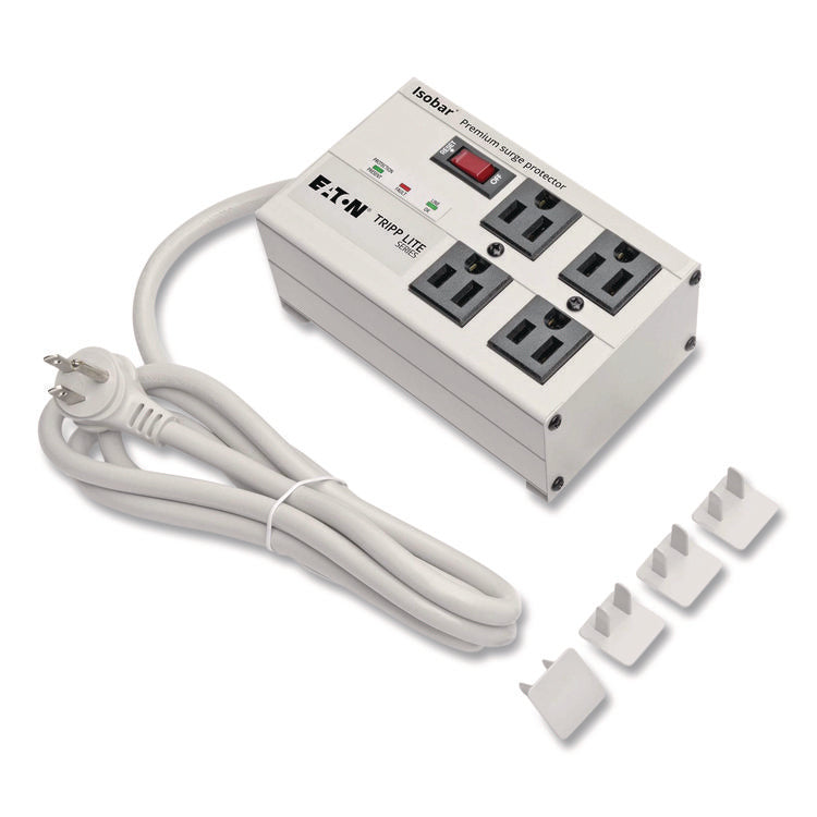Isobar Surge Protector with Diagnostic LEDs, 4 AC Outlets, 6 ft Cord, 3,330 J, Light Gray