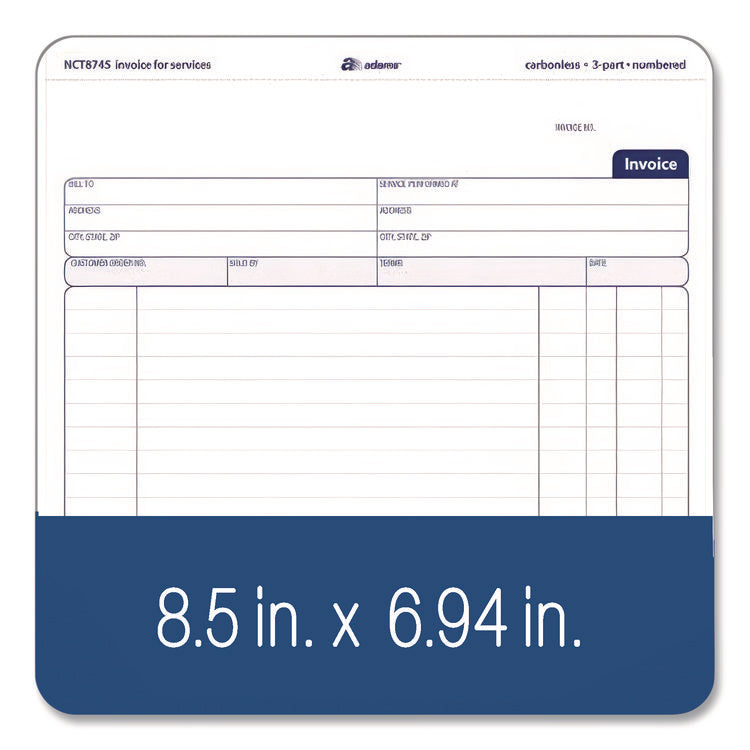 Multipart Service Invoice Pad, Three-Part Carbonless, 8.5 x 6.94, 50 Forms Total