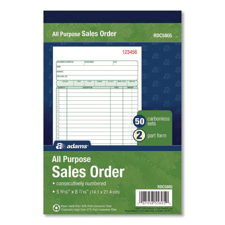 Multipart General-Purpose Sales Pad, Two-Part Carbonless, 5.56 x 7.94, 50 Forms Total