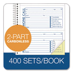 Wirebound Telephone Message Book, Two-Part Carbonless, 4.75 X 2.75, 4 Forms/sheet, 400 Forms Total