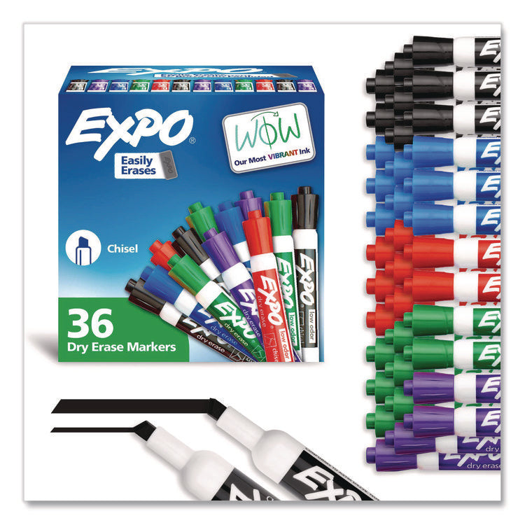 Low-Odor Dry-Erase Marker Value Pack, Broad Chisel Tip, Assorted Colors, 36/box