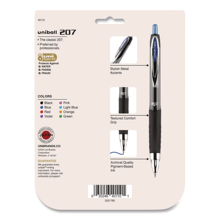 Signo 207 Gel Pen, Retractable, Medium 0.7 mm, Assorted Ink and Barrel Colors, 8/Pack