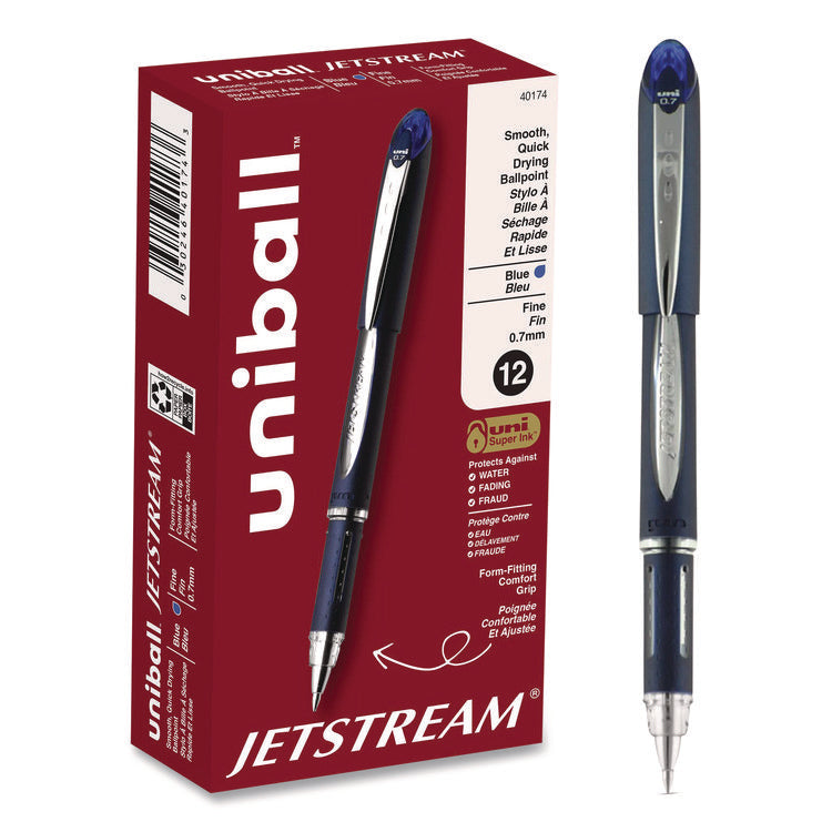 Jetstream Hybrid Gel Pen, Stick, Fine 0.7 mm, Blue Ink, Blue/Silver Barrel