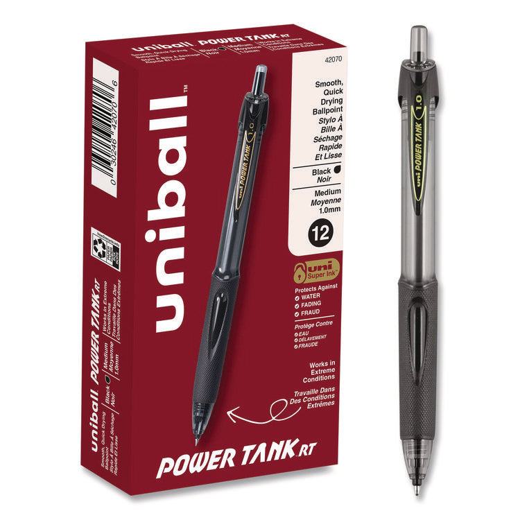 Power Tank Rt Ballpoint Pen, Retractable, Bold 1 Mm, Black Ink, Smoke/black Barrel, Dozen