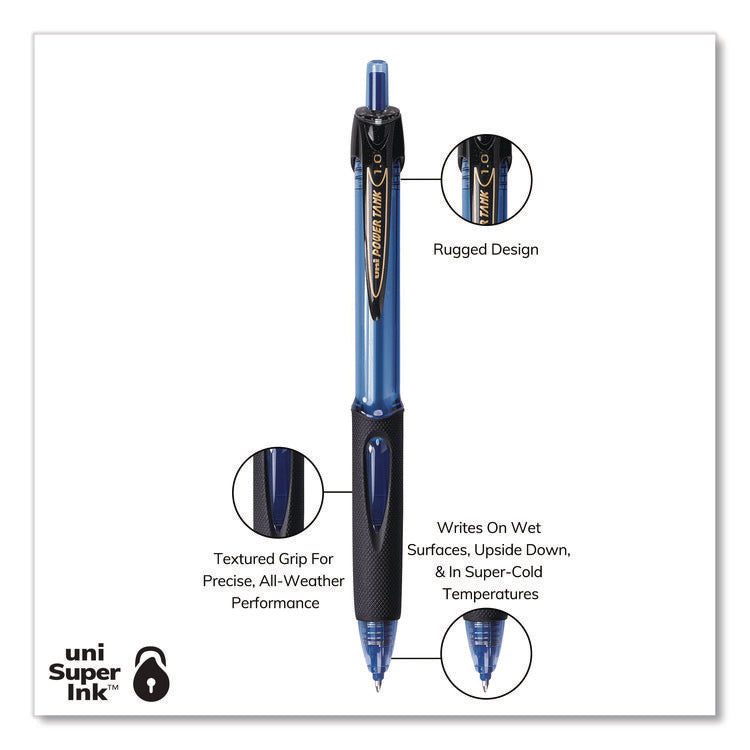 Power Tank RT Ballpoint Pen, Retractable, Bold 1 mm, Blue Ink, Translucent Blue/Black Barrel, Dozen