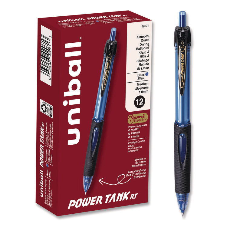 Power Tank RT Ballpoint Pen, Retractable, Bold 1 mm, Blue Ink, Translucent Blue/Black Barrel, Dozen