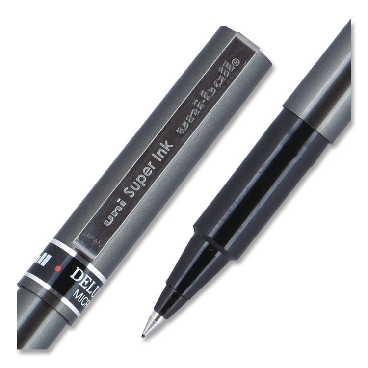 Deluxe Rollerball Pen, Stick, Extra-Fine 0.5 mm, Black Ink, Metallic Gray/Black Barrel, Dozen