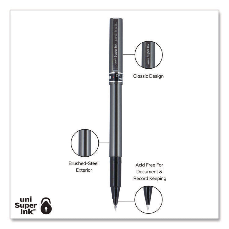 Deluxe Rollerball Pen, Stick, Extra-Fine 0.5 mm, Black Ink, Metallic Gray/Black Barrel, Dozen