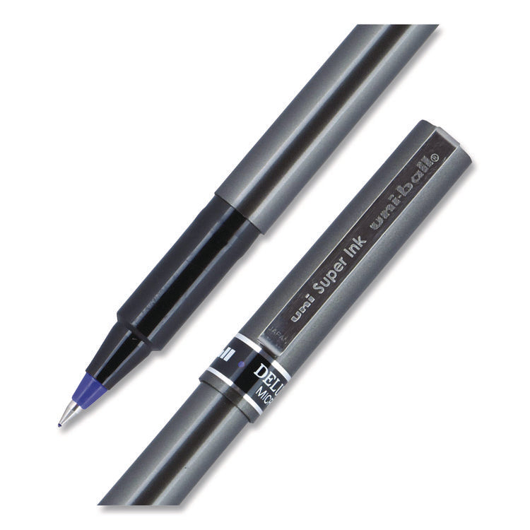 Deluxe Rollerball Pen, Stick, Extra-Fine 0.5 mm, Blue Ink, Metallic Gray/Black/Blue Barrel, Dozen