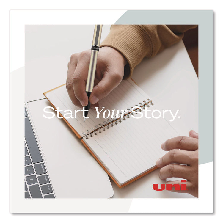 Deluxe Rollerball Pen, Stick, Extra-Fine 0.5 mm, Blue Ink, Metallic Gray/Black/Blue Barrel, Dozen