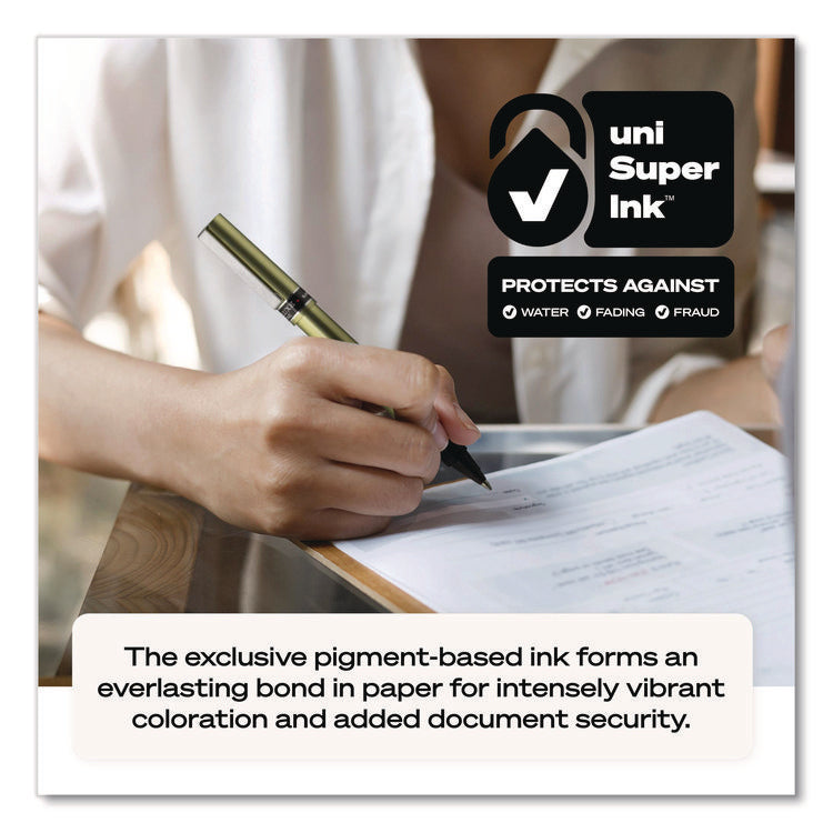 Deluxe Rollerball Pen, Stick, Extra-Fine 0.5 mm, Blue Ink, Metallic Gray/Black/Blue Barrel, Dozen