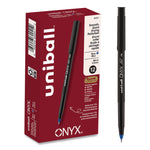 ONYX Rollerball Pen, Stick, Extra-Fine 0.5 mm, Blue Ink, Black/Blue Barrel, Dozen