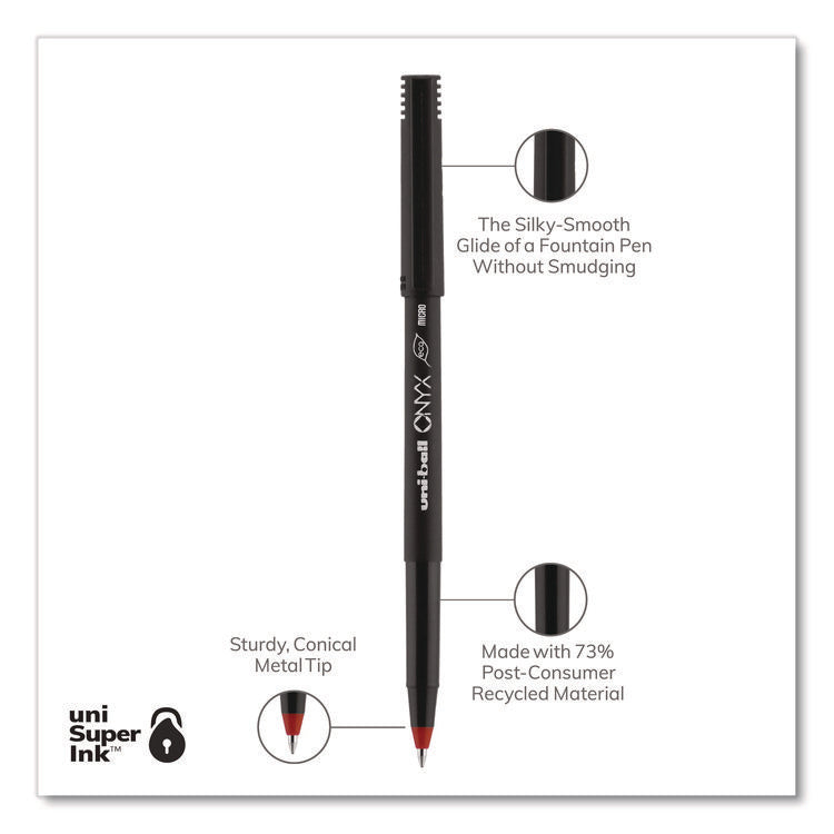 ONYX Rollerball Pen, Stick, Extra-Fine 0.5 mm, Red Ink, Black/Red Barrel, Dozen
