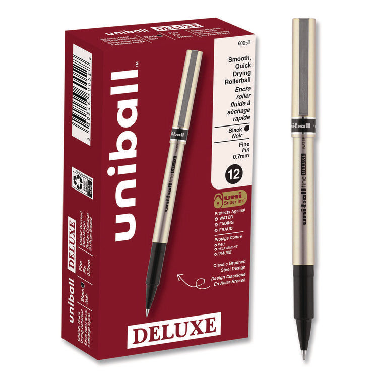 Deluxe Rollerball Pen, Stick, Fine 0.7 mm, Black Ink, Champagne/Black Barrel, Dozen
