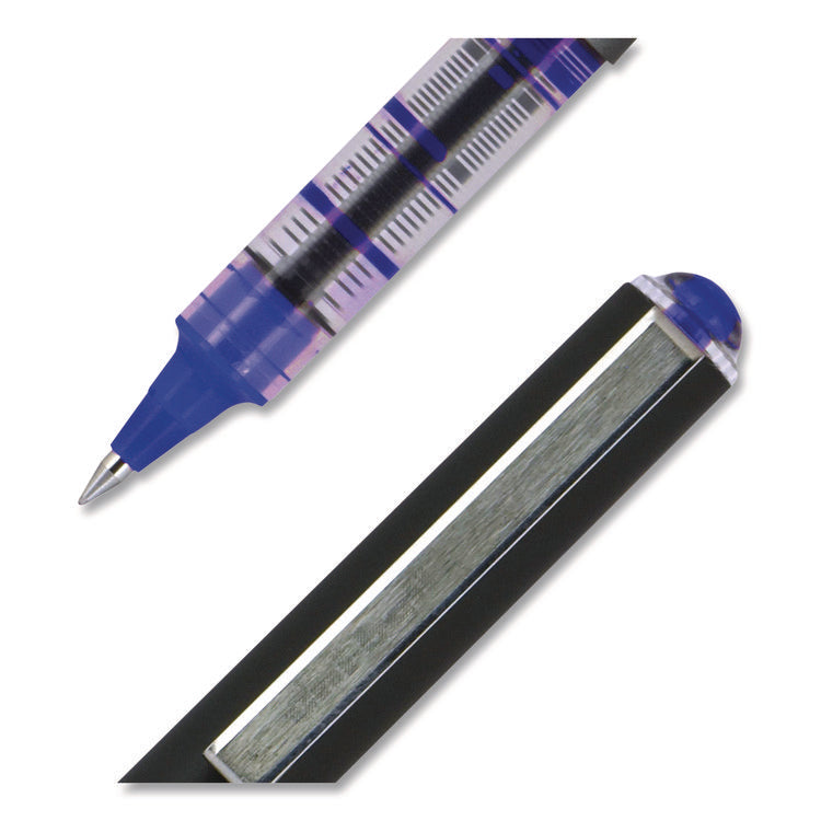 VISION Rollerball Pen, Stick, Extra-Fine 0.5 mm, Blue Ink, Gray/Blue/Clear Barrel, Dozen