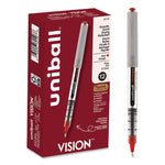VISION Rollerball Pen, Stick, Fine 0.7 mm, Red Ink, Silver/Red/Clear Barrel, Dozen
