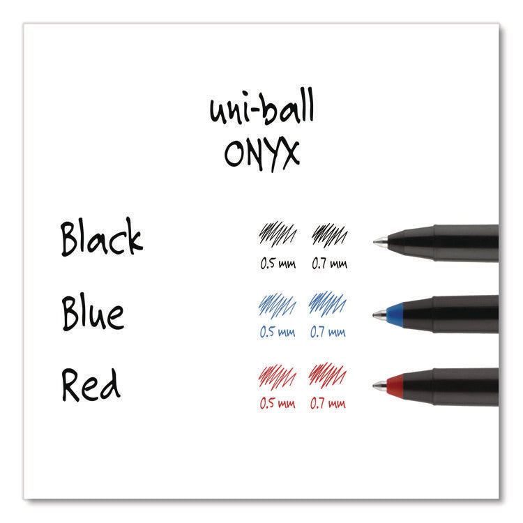 ONYX Rollerball Pen, Stick, Fine 0.7 mm, Blue Ink, Black/Blue Barrel, Dozen